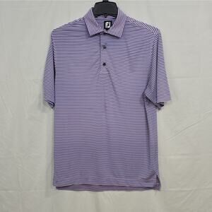 FootJoy Men's M Blue Pink Striped Short Sleeve Collared Polo Shirt Logo